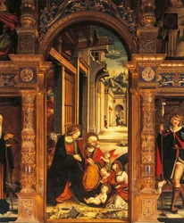 Nativité, détail du retable du 16ème siècle, par Defendente Ferrari, Abbaye de Saint-Antoine de Ranverso, Buttigliera Alta
