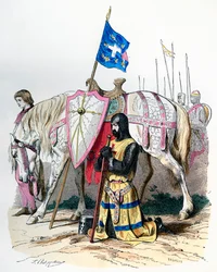 Un chevalier priant avant de partir pour la deuxième croisade