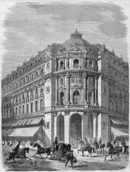 Projet de la façade du nouveau théâtre du Vaudeville au coin du Boulevard des Capucines et de la Rue de la Chaussée-d