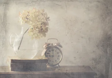 Fleurs séchées et vieille horloge