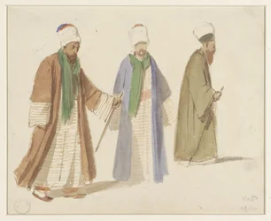 Études de costumes de trois derviches à Kaffa