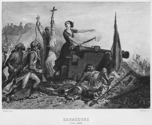Le siège de Saragosse en juin 1808, gravé par Augustin Burdet (né en 1798)