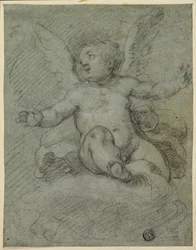 Putto assis sur des nuages