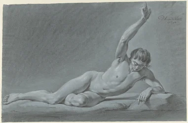 Nu masculin couché avec bras levé
