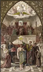 Saint Remi baptise Clovis à Reims - Le baptême du roi des Francs Clovis Ier (466-511) à Reims par l