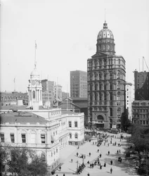 Hôtel de ville et World Building, New York, USA, vers 1905