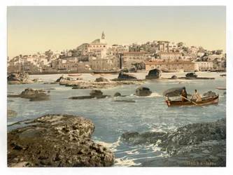 Depuis la mer, Jaffa, Terre Sainte, Israël, vers 1890-1900 (tirage photochromique))