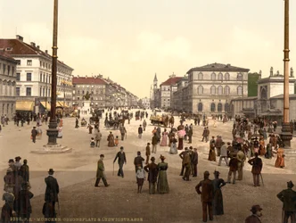 Scène de rue, Odensplatz et Ludwigstrasse, Munich, Bavière, Allemagne, c.1900