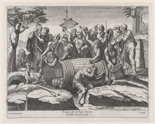 Speculum Romanae Magnificentiae: Marcus Atilius Regulus dans un tonneau, fin 16e siècle