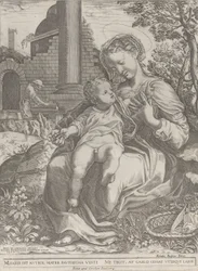 La Sainte Famille en Égypte, avec Joseph en charpentier en arrière-plan, [1577], republié en 1774