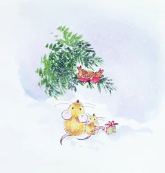 Souris et rouges-gorges de Noël