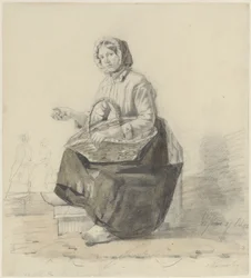 Marchande de rue assise avec un panier