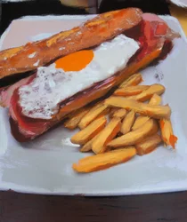 Bocata con huevo y patatas fritas, 2018 (peinture acrylique sur photo imprimée)