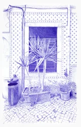 Coin bleu à Lisbonne, 2024 (encre sur toile)