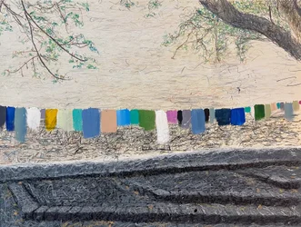 Ropa colgada, 2024 (acrylique et crayon sur toile)