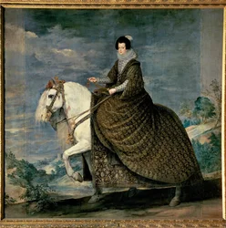 Portrait équestre de la reine Isabelle de Bourbon, épouse de Philippe IV (peinture sur toile)