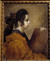 Portrait de Juana Pacheco en sibylle. Juana Pacheco, fille du peintre Francisco Pacheco (1564-1654) et future épouse de Diego Velázquez. Peinture de Diego Rodríguez de Silva y Velázquez (1599-1660)