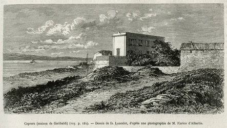 La maison de Giuseppe Garibaldi (1807-1882) à La Caprera (Sardaigne), gravé d