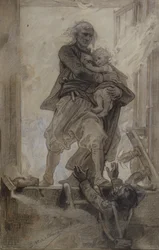 Le marquis de Lantenac sauvant un enfant, illustration de Quatre-vingt-treize de Victor Hugo