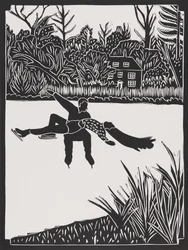 Patinage sauvage (linogravure) (collage)