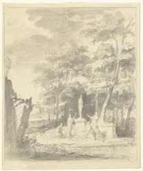 Paysage arcadien avec des figures autour d