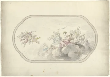 Projet pour une peinture de plafond avec des femmes musiciennes et des putti avec un panier de fleurs comme allégorie de la Joie