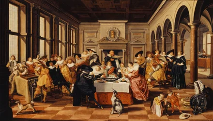 Une joyeuse compagnie dans un intérieur somptueux