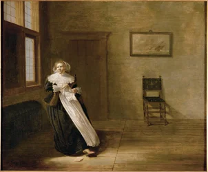 Dame déchirant une lettre (huile sur toile)