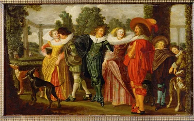 Promenade dans le jardin (peinture sur bois de chêne)