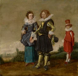 Jeune couple marchant avec un page
