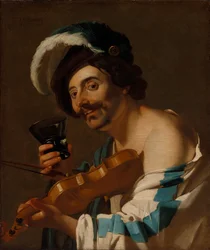 Joueur de violon avec un verre de vin, 1623