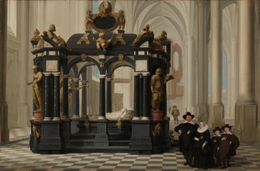 Une famille à côté de la tombe du prince Guillaume Ier dans la Nieuwe Kerk, Delft