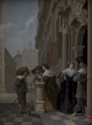 Conversation devant un palais