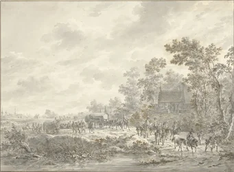 Une armée traverse un village