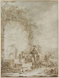 Frontispice pour un Album de Dessins : Paysans à une Fontaine (recto)