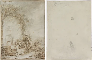 Frontispice pour un Album de Dessins : Paysans à une Fontaine (recto) Esquisse de Paysans à une Fontaine (verso)