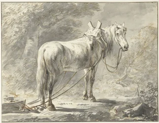 Cheval devant un traîneau, vers la droite