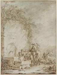 Frontispice pour un album de dessins : Paysans à une fontaine, 1784