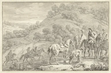 Paysage de montagne avec un cavalier démonté et d