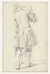 Soldat debout avec un fusil, vu de dos