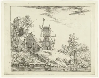 Paysage avec ferme et moulin à Holstein