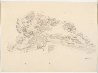 Paysage rocheux avec un peintre sous un parasol