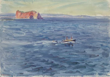 Paysage marin avec bateau et falaise
