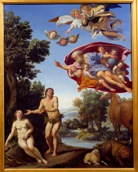 Dieu réprimande Adam et Ève