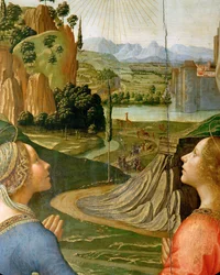 Le Christ en gloire avec les saints Benedetto, Romualdo, Attinea et ... (peinture sur bois)