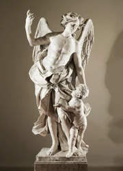 Ange gardien, vers 1724, par Domenico Antonio Vaccaro, statue en marbre, hauteur 190 cm, anti-Sacristie de la Basilique de San Paolo Maggiore, Naples, Campanie, Italie