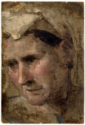 Beccafumi - Tête de vieille femme regardant vers la gauche Huile sur papier, 1953,1212.4