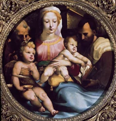 Tondo représentant la Sainte Famille avec Saint Jean-Baptiste et un donateur