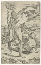 Deux hommes nus dans un paysage
