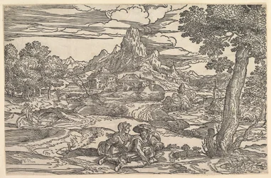 Paysage avec une femme assise à côté d